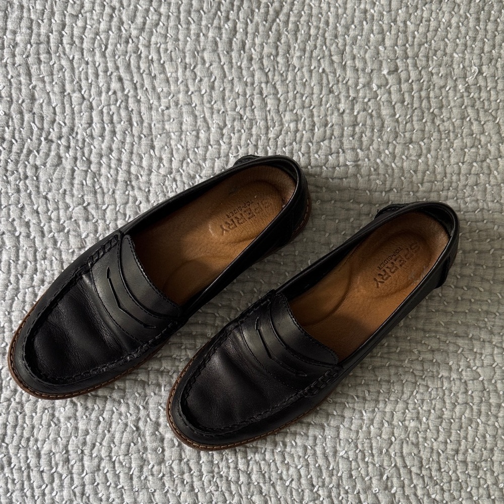 Sperry Black Leather Slip-On Loafers